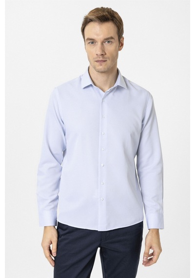 Süvari Buz Mavi Slim Fit Armürlü Klasik Yaka Gömlek-34378 Buz Mavi