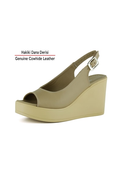 Erkan Saçmacı Mathilda Vizon Hakiki Dana Derisi Dolgu Topuklu Slingback Sandalet