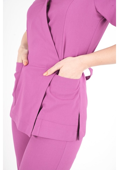 Açık Mor Elegant Model Cerrahi Üniforma Belden Bağlamalı Scrubs Takım Mor