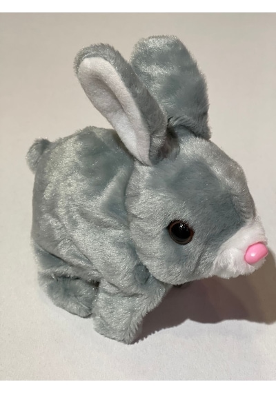 Era Sesli Zıplayan Hareketli Havuçlu Peluş Tavşan 18x17 Cm Gri