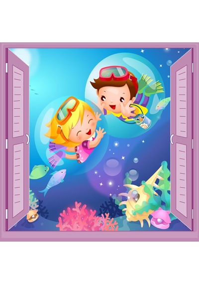 Çocuk Odası Bebek Odası Pencere Poster Duvar Kağıdı Dalgıç (498527997)