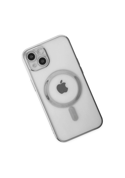 Apple Uyumlu iPhone 14 Plus Kılıf Magneticsafe Lazer Silikon Gümüş/