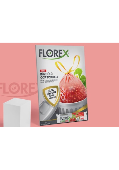 Florex 40 Litre Büzgülü Çilek Kokulu Çöp Torbası Poşeti / 55 x 60 CM - 10 Adetlik 10 Rulo