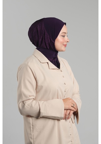 Hürrem Bone Mürdüm Pratik Hazır Geçmeli Tesettür Eşarp Sandy Arkadan Çıtçıtlı Piliseli Hijab 2406 07 MÜRDÜM