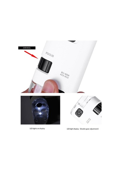 40-60X Büyüteç Zoom Ayarlı Led Işıklı Evrensel Telefon Klipli
