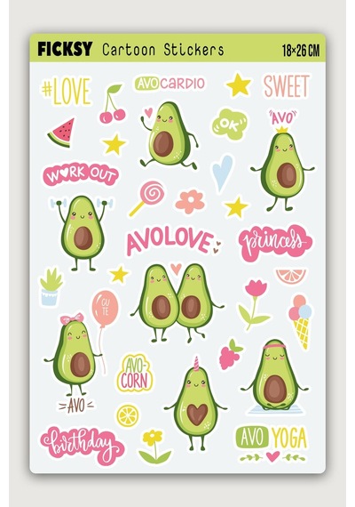Sevimli Avokado Sticker Seti - 33 Adet Etiket Çıkartma Diğer