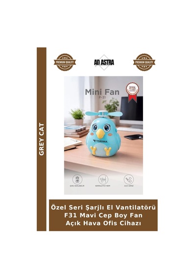 Özel Seri Şarjlı El Vantilatörü F31 Mavi Cep Boy Fan Açık Hava Ofis Cihazı