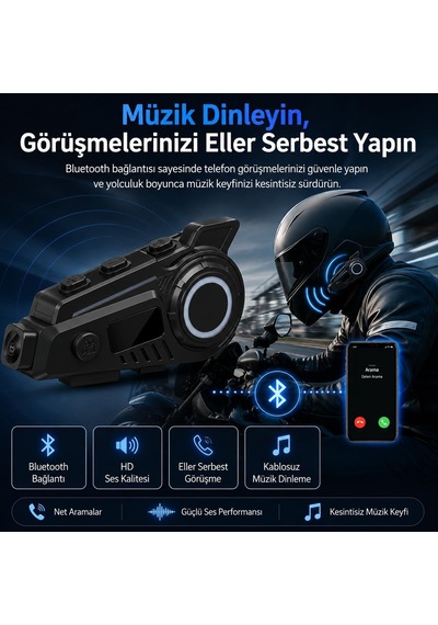 Kameralı Motosiklet Kask Bluetooth Kulaklığı, Wifi Destekli Kask İçi İletişim Sistemi, Type-c Şarjlı, Mikrofonlu Ve Hoparlörlü, Eller Serbest Görüşme, Tf Kart Destekli