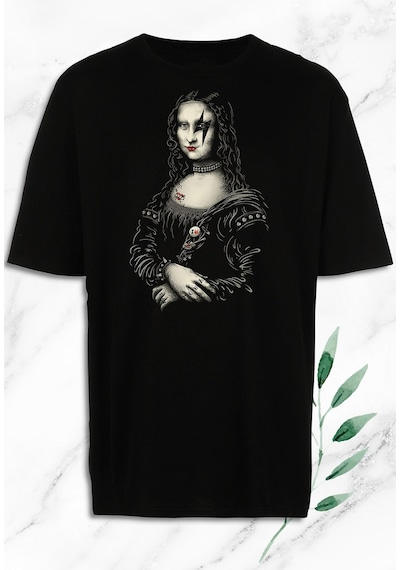 Flood Of Style Unisex Oversize Art Heavy Metal Mona Lisa Baskılı Siyah Heykel Tişört