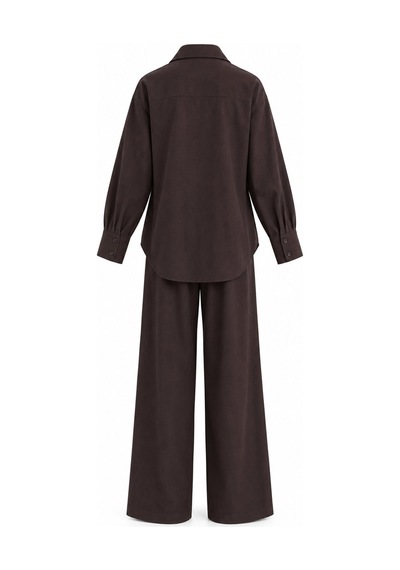 Laluvia Kahverengi Tensel Gömlek Bluz Pantolon Takım - 2y7310