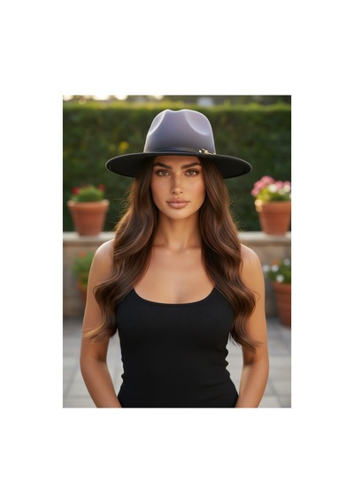 Gigi Luxe Özel Tasarım Fedora Fötr Şapka Ayarlanabilir Gold Aksesuarlı Kovboy Fötr Siyah Siyah