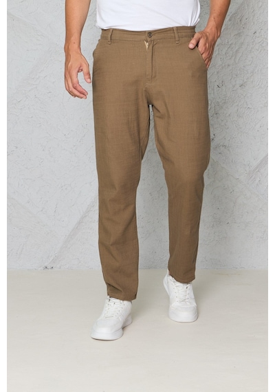 Myrab Denim Yazlık Rahat Kalıp Keten Pantolon Füme Vizon
