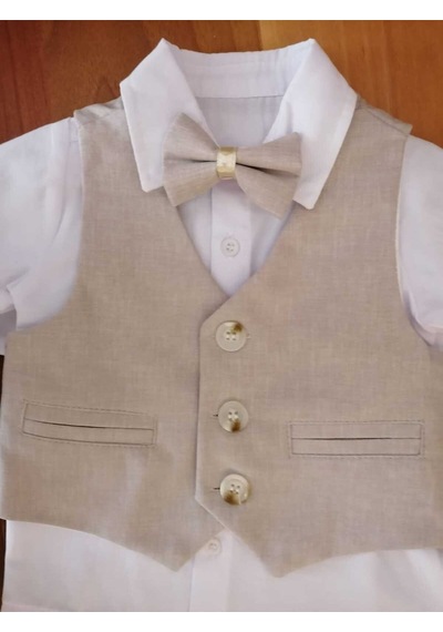 Concept Kids Papyonlu Yelekli Bej 4'lü Klasik Erkek Bebek Takım Özel Gün Kıyafeti Düğün Bebek Hediyesi