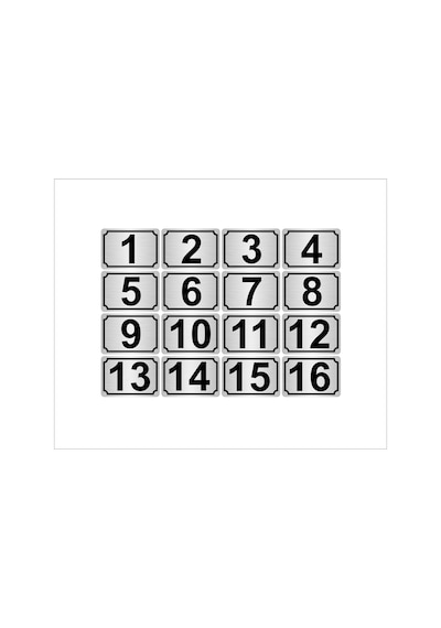 Metal Kapı,masa,dolap Numarası 10cmx15cm 16 Adet Dikdörtgen (1…16) Gümüş Renk Metal