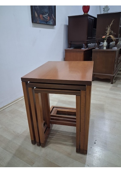 Zigon Sehpa 90588 Ilgz C Dörtlü Lake Ceviz Kayın Tekerlekli Ayak Kutuda Sevk El Yapım Kahverengi