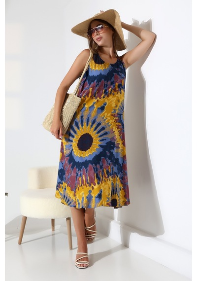 Likapa Yazlık Askılı Viskon Elbise 2691 Kahve Sarı Batik
