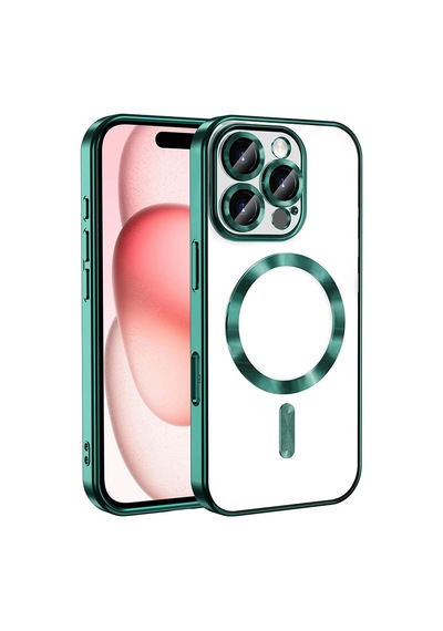 Apple Uyumlu iPhone 16 Pro Kılıf Kamera Korumalı M-safe Wireless Şarj Özellikli Zore Demre Kapak Koyu Yeşil