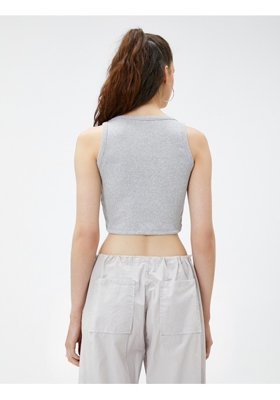 Koton Crop Atlet Dar Kesim Bisiklet Yaka Gri Melanj 3sal30079ık