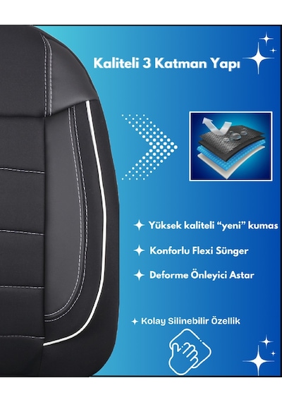 Tofaş Doğan Araçlara Uyumlu Tam Takım Cover B Model Oto Koltuk Kılıfı Siyah-beyaz