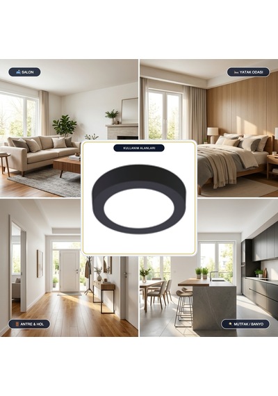 Jupıter Siyah 12w Sıva Üstü Yuvarlak Led Panel 4000k Naturel Beyaz - Lc468-s840