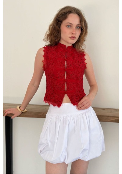 Verymoda Dantel Yelek D3026 Kırmızı