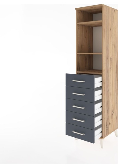 Hyperion Dolap 3 Raflı 5 Çekmeceli 44x44x182 Çam-antrasit Çam