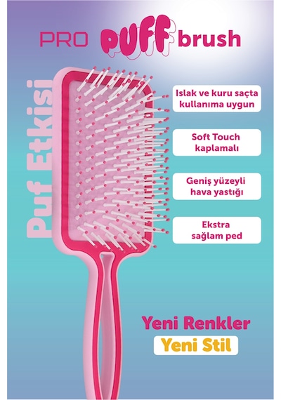 Beauty Pro Puf Açma Tarama Saç Fırçası - Geniş Yüzey Soft Touch Hava Yastıklı Puf Saç Fırçası Pembe