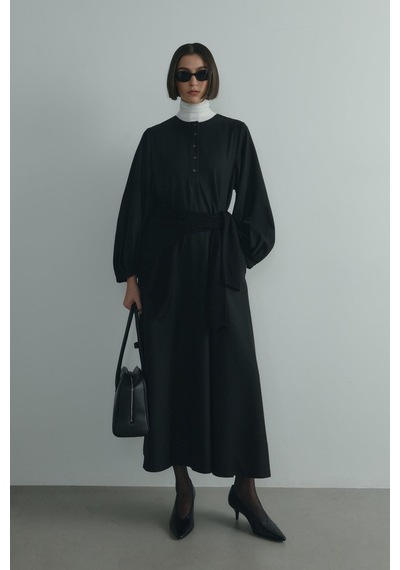 Suud Collection Siyah Kaia Düğmeli Maxi Elbise