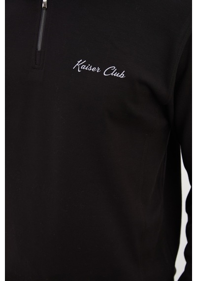 Fullamoda Kaiser Club Baskılı Yarım Fermuarlı Dik Yaka Modal Sweatshirt Siyah