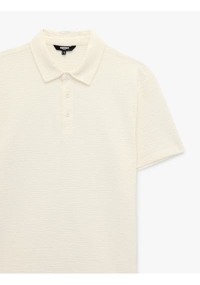 Koton Regular Fit Kısa Kollu Dokulu Pamuklu Polo Yaka Tişört Ekru 6sam10078mk