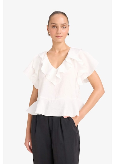 Defacto Regular Fit V Yaka Modal Kısa Kollu Bluz F8319ax25auer85 Ekru