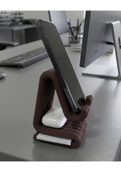 Masaüstü Kaymaz Taban Telefon Ve Tablet Standı - Kulaklık Ve Not Kağıdı Bölmeli-kiremit Kahverengi