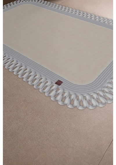Banyo Paspası Takımı 70x110+50x70 Cm Dış Trikot Ekru & Gümüş Gri Ekru - Gümüş Gri