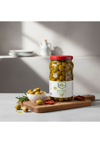 Egelya Akhisar Domat Biberli Yeşil Zeytin 1 Kg Aromatik, Dengeli Lezzet