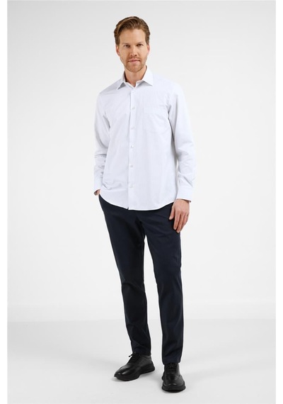 İmza Beyaz - Gri Çizgili Desen Sert Yaka Uzun Kol Cepli Comfort Fit Pamuklu Gömlek 1004255275 Beyaz - Gri