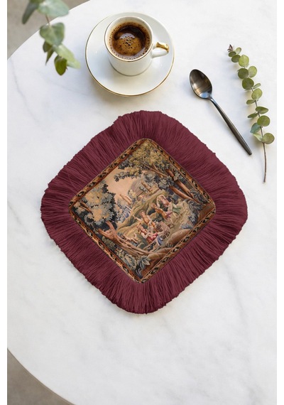 Avangard Fransız Stil Saçaklı Sunum Peçetesi - Klasik Bahçe Nostaljik Bordo Bardak Altlığı Mendil Soft Deniz Pudra Avangard Fransız Stil Saçaklı Sunum Peçetesi - Klasik Bahçe Nostaljik Bordo Bardak Altlığı Mendil Soft Deniz Pudra