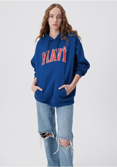 Mavi 1600361-82625 Mavi Logo Baskılı Kapüşonlu Sweatshirt - Lacivert