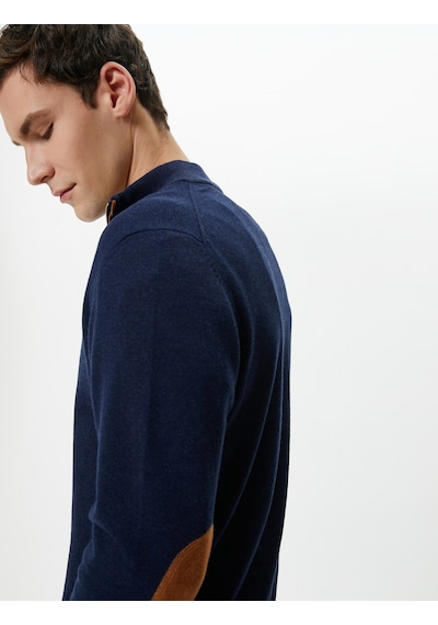 Koton Yarım Fermuarlı Kazak Slim Fit Uzun Kollu Dirsek Detaylı Lacivert 4sam70005ht Lacivert