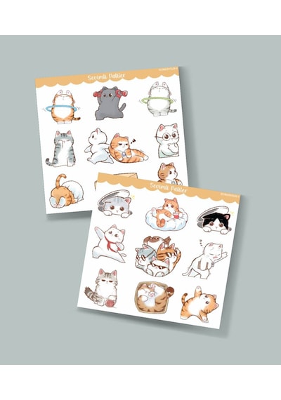 2 Li - Sevimli Sticker Sevimli Kedi Etiketleri -kawai Cat -telefon Süslemeleri Kedi Çıkartmaları -mat Kağıt- Sarı