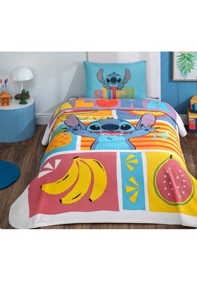 Taç Lisanslı Lilo&stitch Fruit Pamuk Tek Kişilik Pike Takımı Renkli
