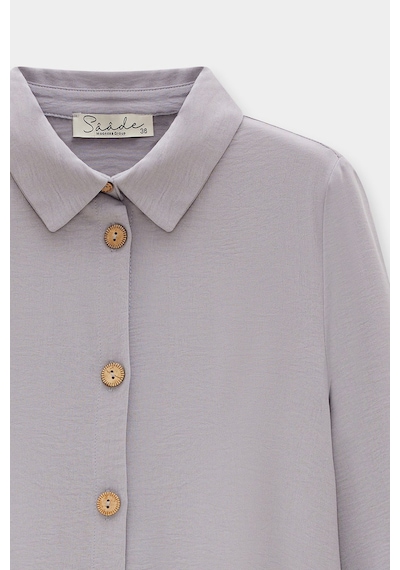 Saade Sââde Kadın Gömlek Yaka Ahşap Düğmeli Kolağzı Lastikli Aerobin Dokuma Tunik - Regular Fit Gri Saade Sââde Kadın Gömlek Yaka Ahşap Düğmeli Kolağzı Lastikli Aerobin Dokuma Tunik - Regular Fit Gri