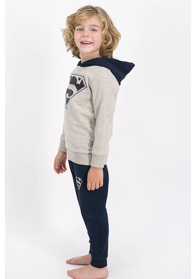Superman Erkek Çocuk Bej Payetli Kapüşonlu Eşofman Takımı Bej Melanj