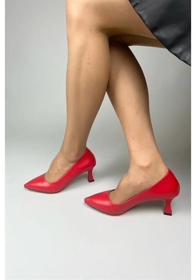 Kadın Kırmızı Cilt 6 Cm İnce Topuklu Stiletto Kırmızı