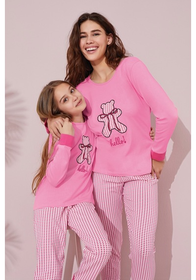 Siyah İnci Pamuklu Örme Pijama Takım 24241071 Pembe