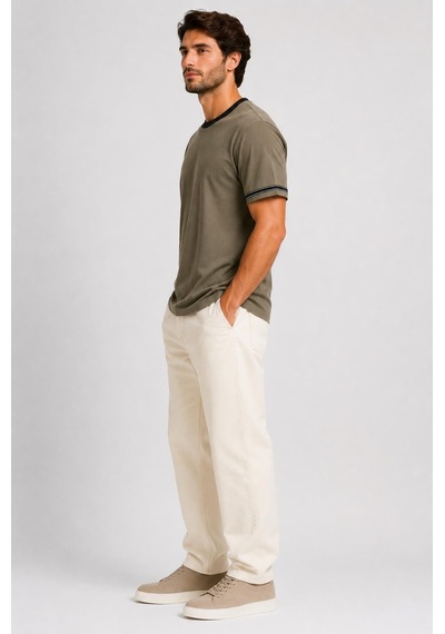 Alexandergardi Şerit Detaylı Kontrast Yaka Basic T-shirt Yeşil
