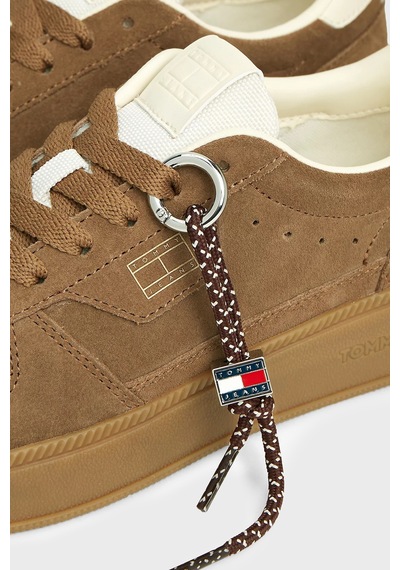 Tommy Jeans Logolu Süet Deri Sneaker Ayakkabı Kadın Ayakkabı En0en03122 Gwı Kahve