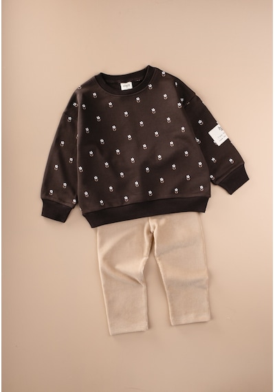 Cigit Kadife Taytlı Sweatshirt Takım 2-10 Yaş Kahverengi