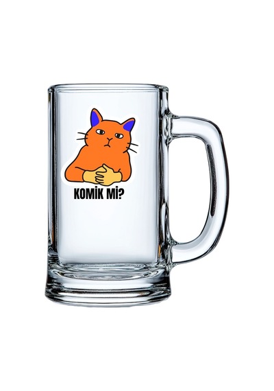 Komik Mi Turuncu Kedi Tasarımlı Bira Bardağı - Eğlenceli Espirili Cam Bira Kupası Renkli