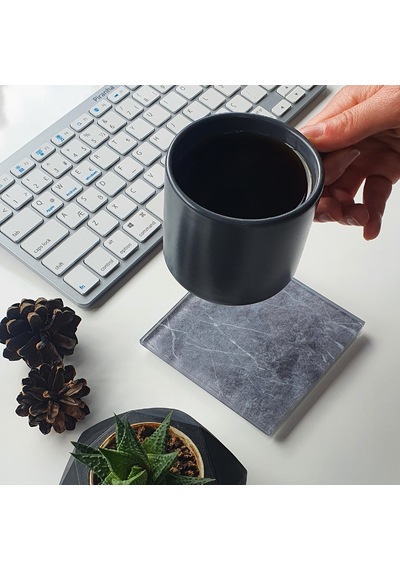 Decorita Cam Bardak Altlığı Gri Mermer Görünümlü 4'lü Takım 10 x 10 CM Gri