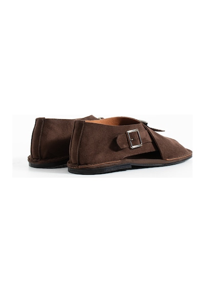 Duxal Shoes Cooper İçi Hakiki Deri Süet Kadın Sandalet Tokalı Günlük Rahat Ayakkabı - Babet Acıkahve